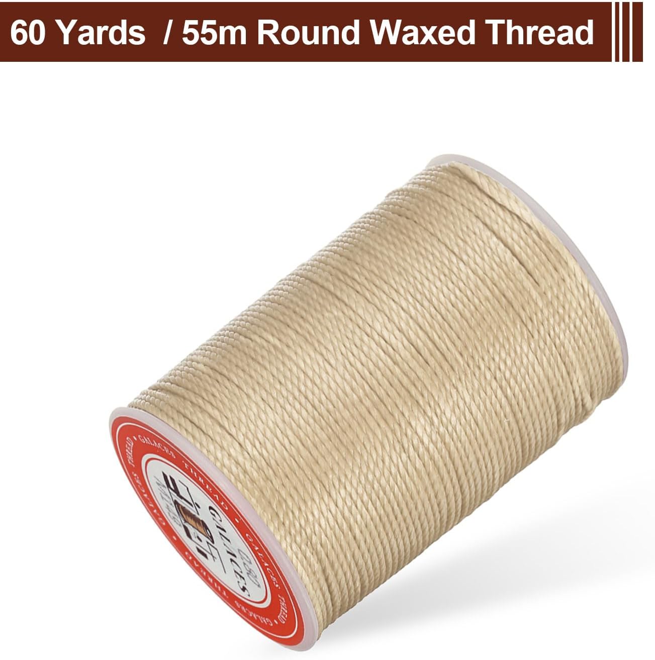 uxcell Round Leather Sewing Waxed Thread, 55m / 60 Yards Wax Polyester String, 0.8mm Waxed Stitching Cord for Leather Crafts, Bookbinding, Bracelets Braided, Dark Linen