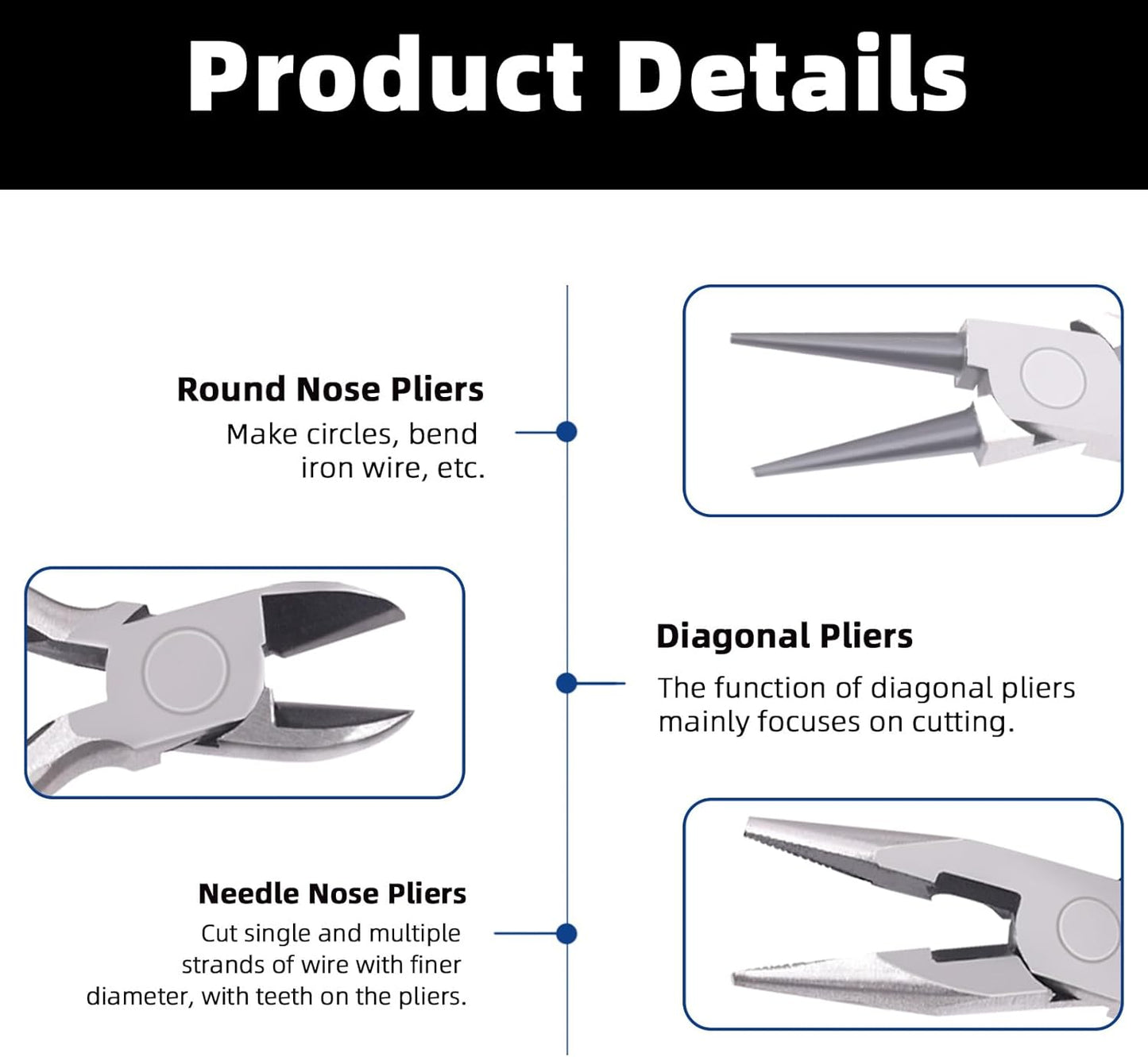 Glarks 8Pcs Jewelry Making Pliers Tools Kit includes Needle Nose Pliers, Wire Cutters, Wooden Awl, Tweezers, thimble ring, U-shape Scissors for Jewelry Making, Repair and Beading