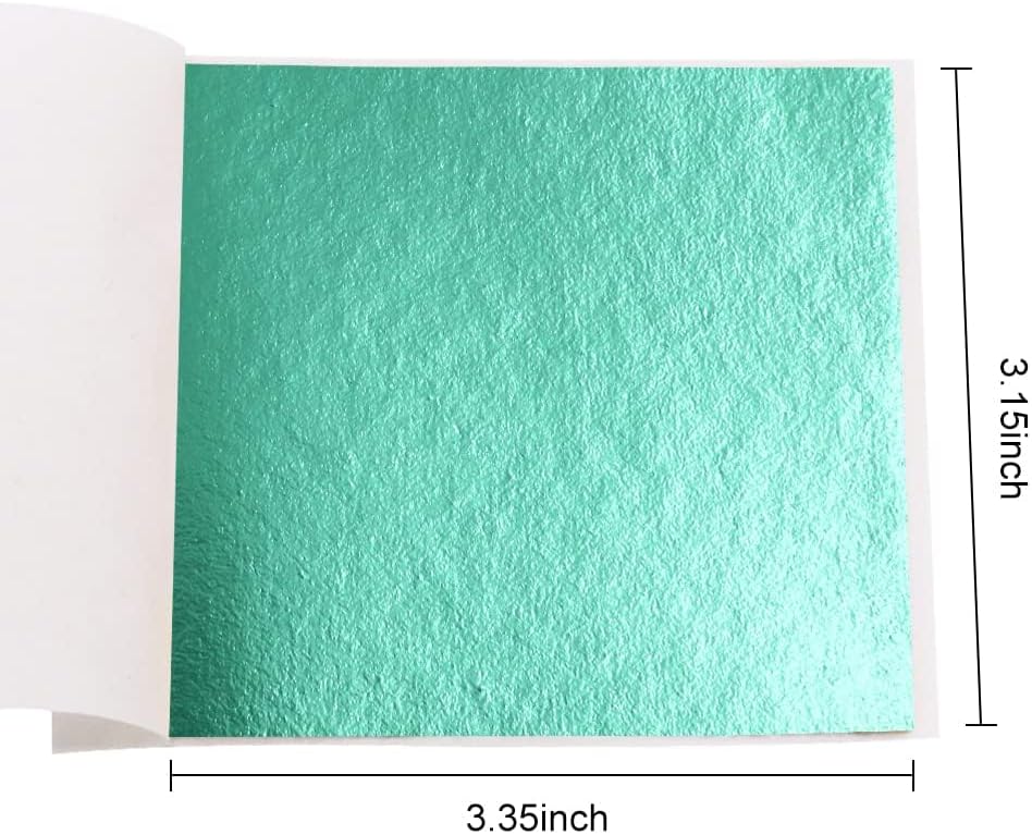 KINNO Gold Leaf Sheets - 100 Sheets, Cyan Gold Foil for Arts, Decoration, Gilding, Handcrafts, Picture Frames, Paintings, Furniture, Wall (3.15 x 3.35 Inches)