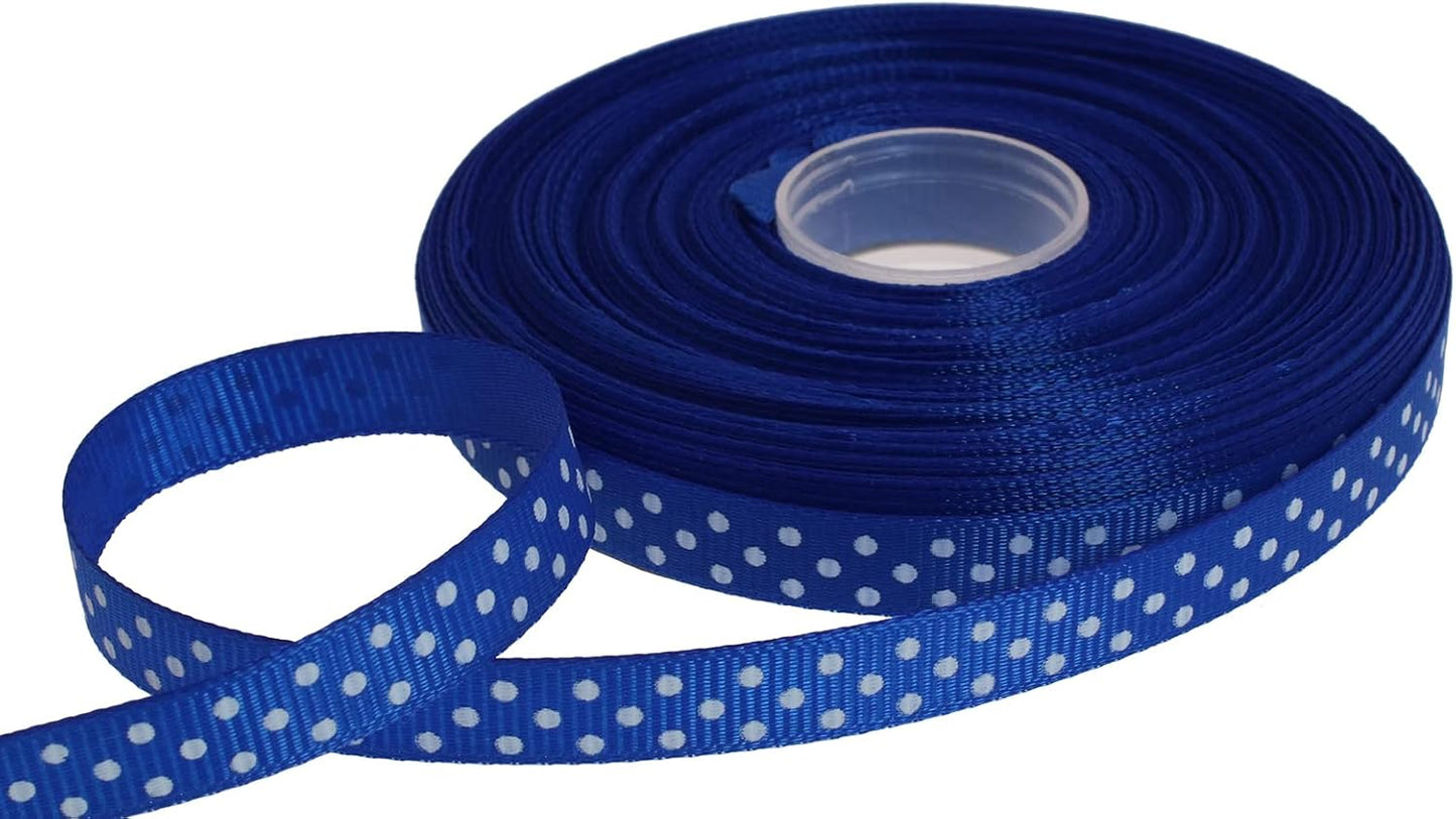 Polka Dot Grosgrain Ribbon 25 Yard Each Roll 100% Polyester (3/8", Royal Blue)