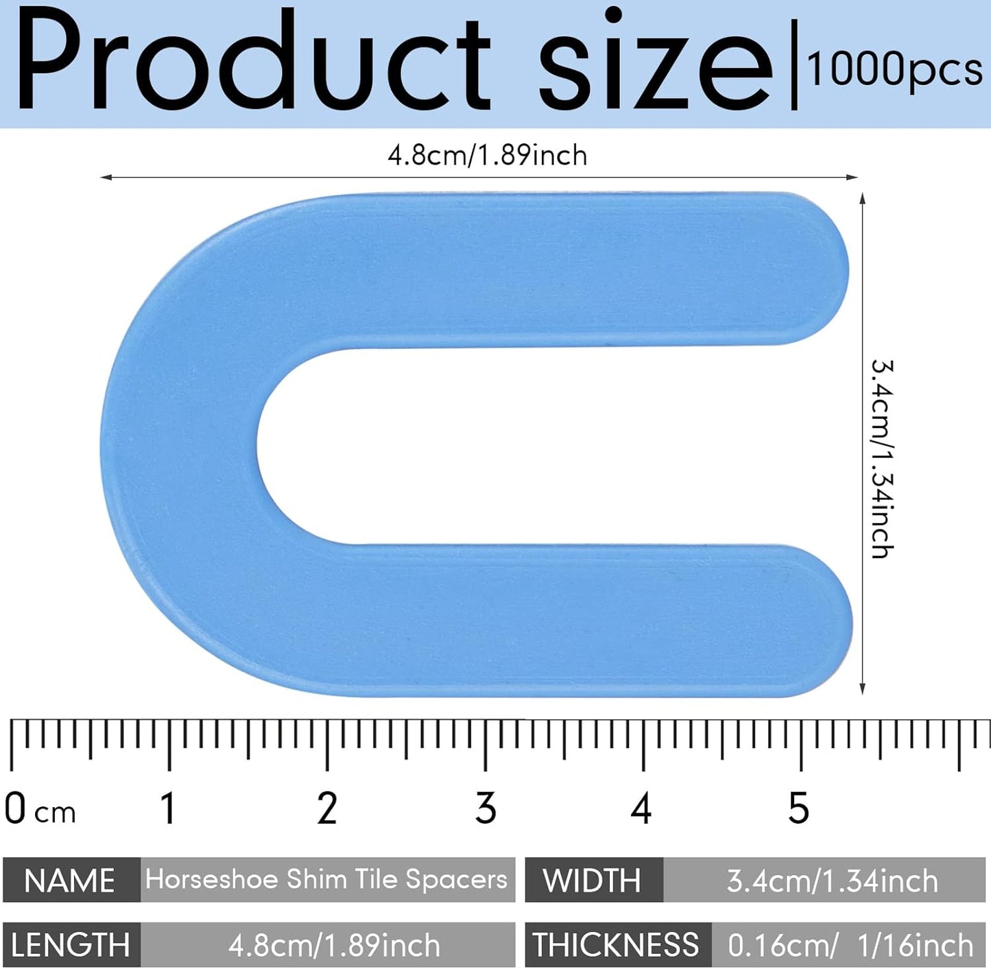 Yookeer 500 Pieces Tile Leveling System Tile Spacers 1/16 Inch, Horseshoe Shim U Shape Plastic Vitrolite Leveling Clips for Various Types, Blue