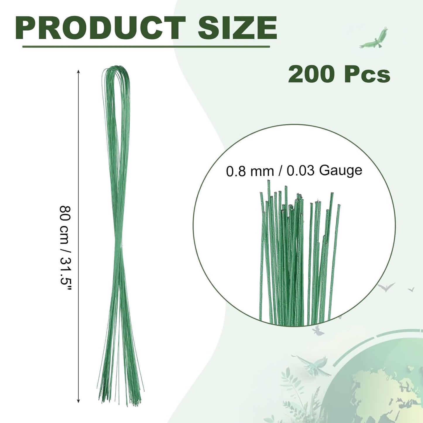 PATIKIL 32 Inch 22 Gauge Floral Stem Wire, 5 Pack/200 Pieces Bouquet Stem Paper Wrapped for DIY Crafts Flower Arrangements, Green