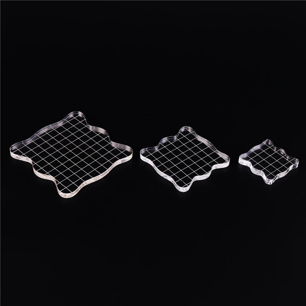 DECORA Acrylic Clear Rubber Stamping Blocks Set with Grid Package of 3