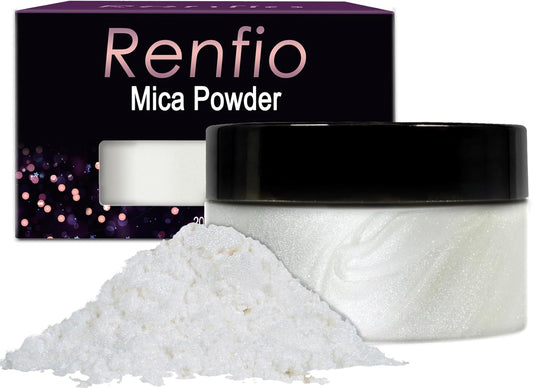 Renfio 100g Mica Powder Pigment, Metallic Natural Dye Mineral Pearl Shimmer Epoxy Resin Dye for Painting Soap Making Slime Bath Bombs 3.5 Oz - Porcelainous White