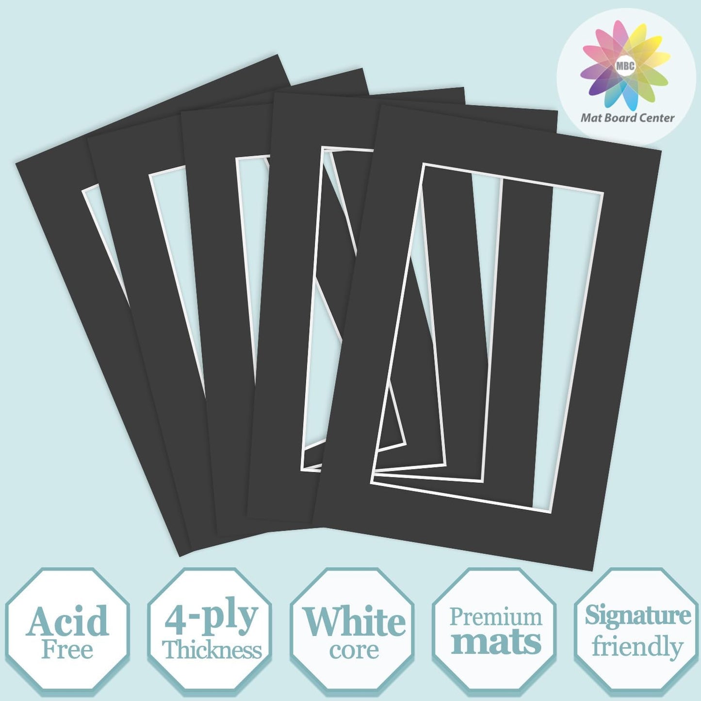 MBC MAT BOARD CENTER, 5 Pack 4x6 for 3x5 Black Picture Mats Frame Mattes, Bevel Cut, Acid Free, 4-ply Thickness