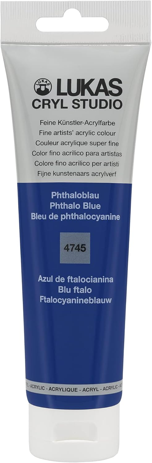 Lukas CRYL Studio Artist Acrylic Paint, Phthalo Blue, 125 ml Tube - High Pigment Acrylic Paints for Canvas Painting, Large Scale Works - Medium-Viscosity, Water-Mixable, Fast Drying