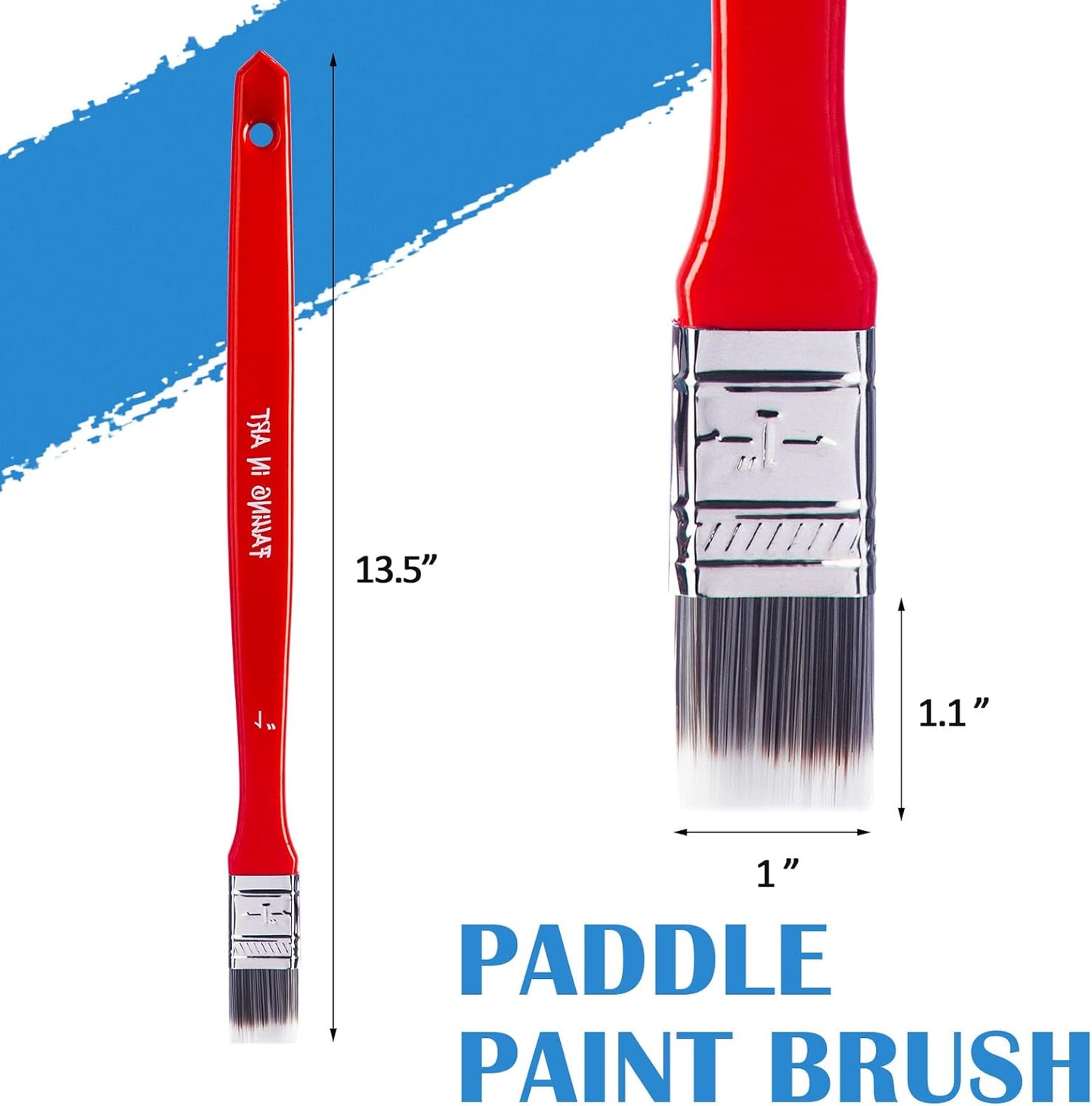 Falling in Art Flat Paddle Paint Brush with Long Handle, Large Scale Brush for Oil and Acrylic Paints, 1 Inch