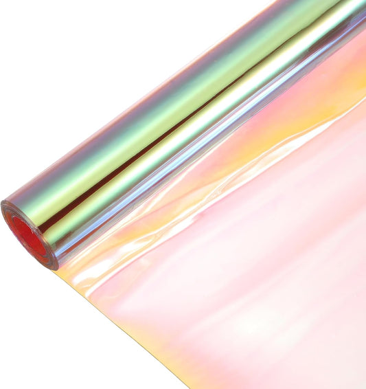MECCANIXITY Holographic Clear PVC Vinyl Film Holographic PVC Fabric Waterproof Dichroic Film 12 x 48 Inch for Handbags Bows Earrings DIY Craft,Holographic Red