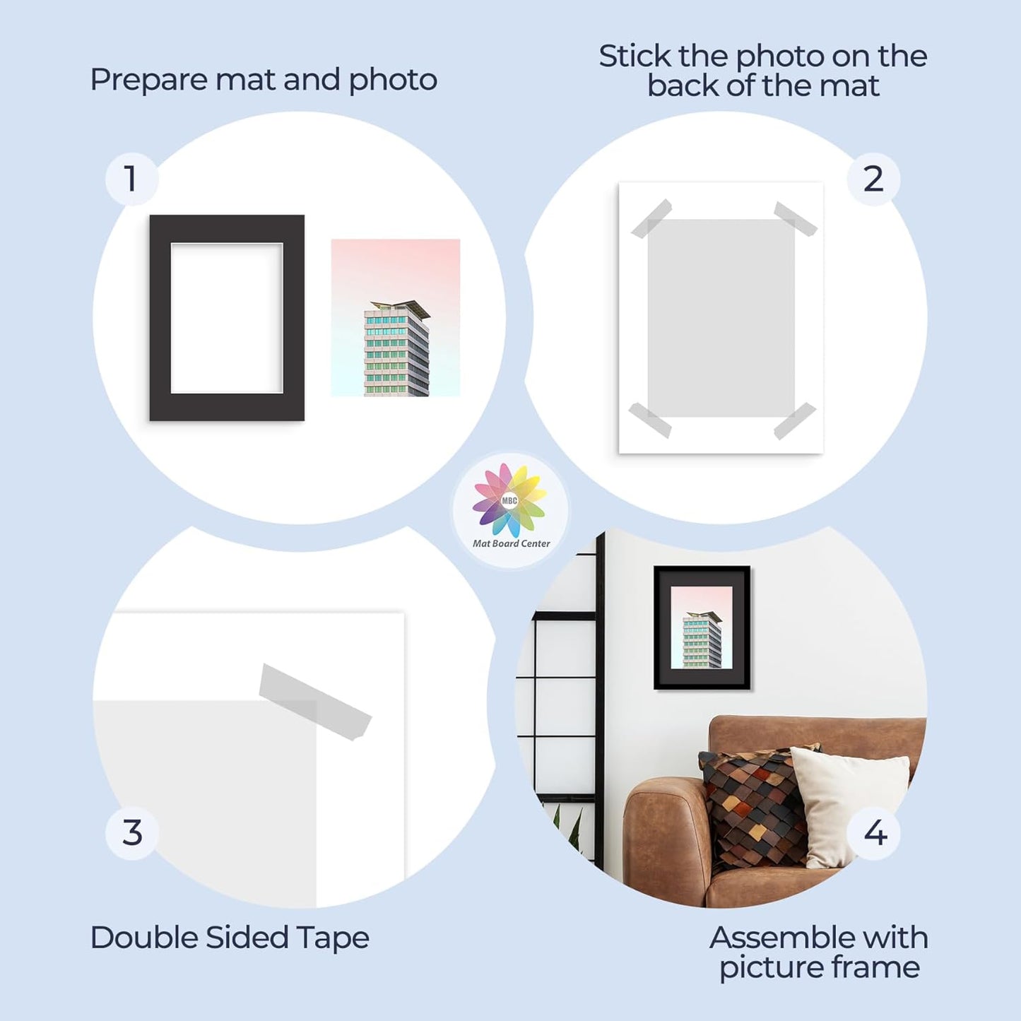 MBC Mat Board Center, 5 Pack 12x16 for 9x12 Black Picture Mats Frame Mattes, Bevel Cut, Acid Free, 4-ply Thickness