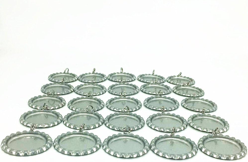 Silver Color Flat Bottle Caps with Holes and Rings – 1 Inch Aluminum Bottle Cap Pendants for DIY Jewelry, Crafts, Keychains – 100 PCS
