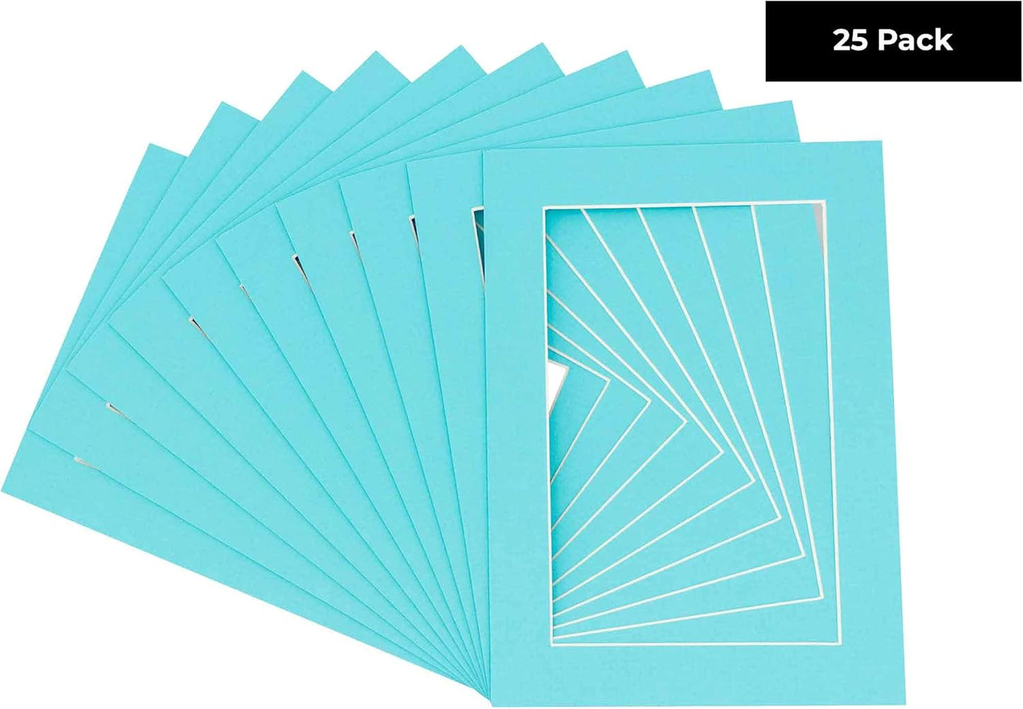 Pack of 25 Acid Free 11x14 Mats Bevel Cut for 8.5x11 Photos - Aquamarine Blue Precut Matboards With Backing Boards and Clear Photo Mat Bags For Pictures, Photos, Framing - 4-ply Thickness