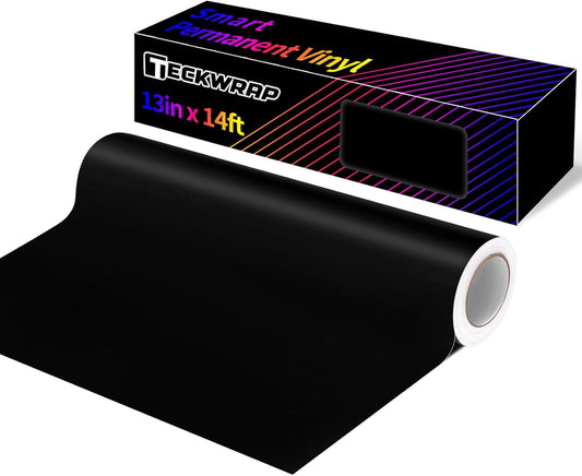 TECKWRAP Smart Permanent Vinyl, (13in x 14ft) - Adhesive Craft Vinyl - Matless Cutting & Easy to Apply for DIY Decal Projects with Maker 3 / Explore 3 Machines, Matte Black