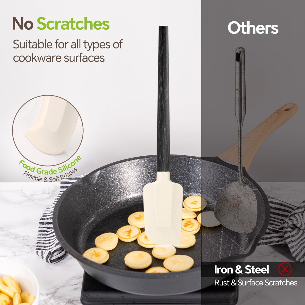 Silicone Spatula Set, Food Grade Rubber Spatula-4 Piece Nonstick Rubber Spatulas, Spoonula, Jar Scraper for Cooking, Baking, Mixing, Frosting - Heat Resistant Up to 600°F (Spatulas-Black)