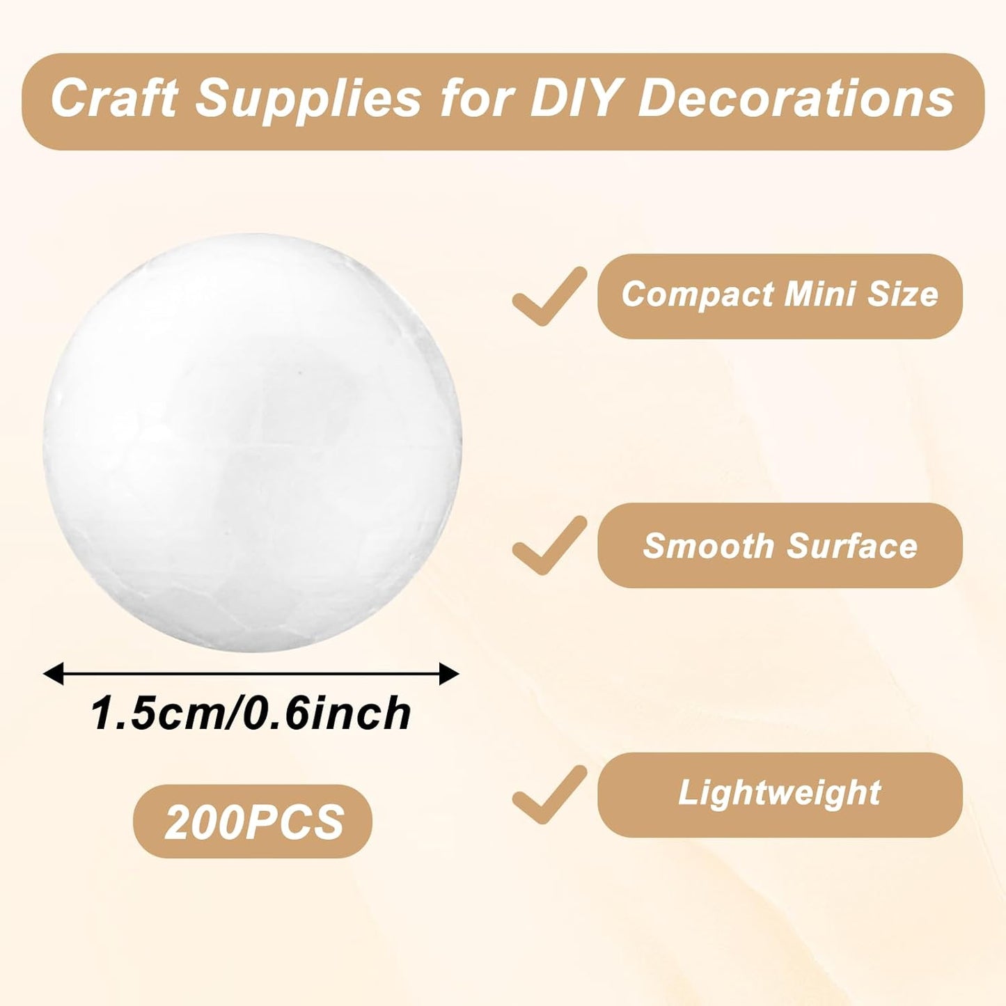 cobee 200 Pcs White Craft Foam Balls, 0.6-inch Round Foam Balls, Small Foam Balls Polystyrene Craft Balls for Handmade DIY Crafts, and Holiday Party Decorations