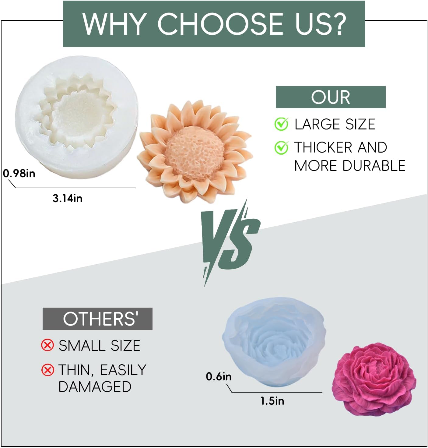 6 Pack Candle Molds for Candle Making, Moldes para Velas, Flower Molds Silicone Candle Molds for DIY Scented Candle, Soy Wax, Cake, Soap, Resin Casting Craft Making