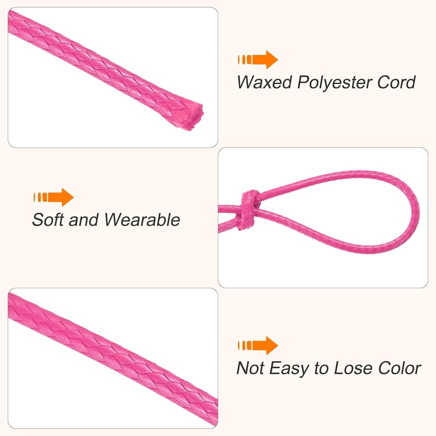 MECCANIXITY Waxed Cord 1.5mm Waxed Thread 87 Yard Wax String Leather Cord for Bracelet Making, Necklaces, Beading, Jewelry Making and DIY Crafts(Dark Pink)