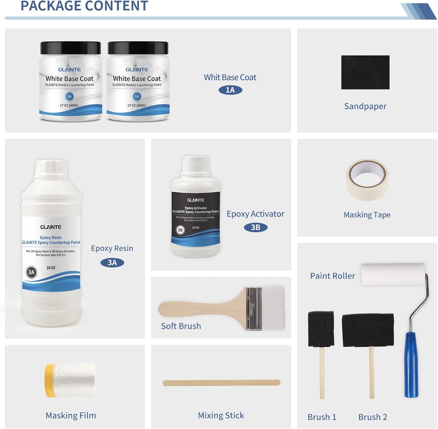 GLAINTE Bright White Marble Countertop Paint Kit Epoxy Countertop Refinishing Paint for Kitchen Bathroom Cover 38 Sq.Ft