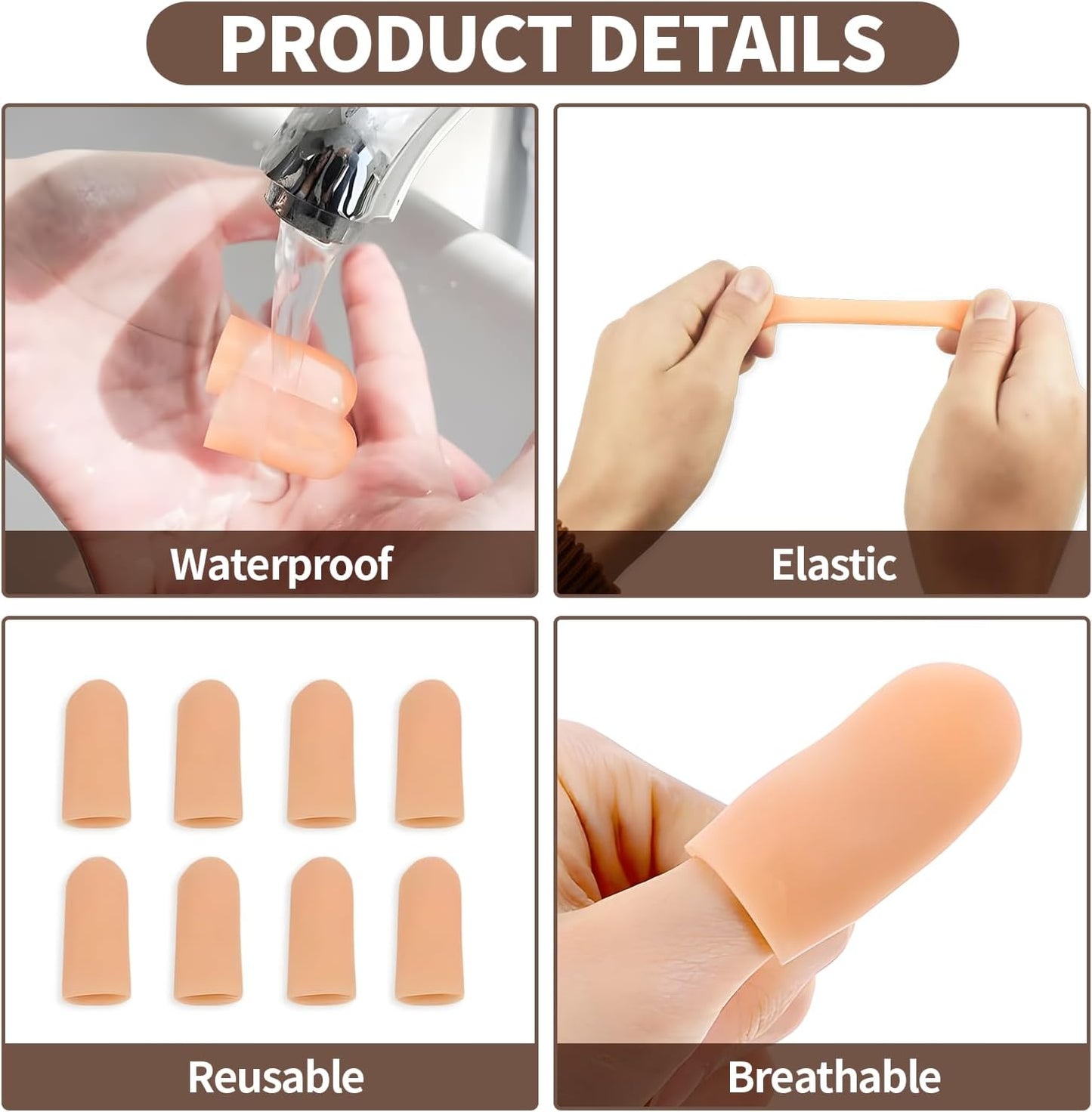 10PCS Silicone Finger Protectors Cots Thumb Protector - Waterproof Finger Protector for Cuts, Injuries & Crafting, Fingertip Protector Glove That Covers Thumb Finger Covers(Medium & Large, Nude)