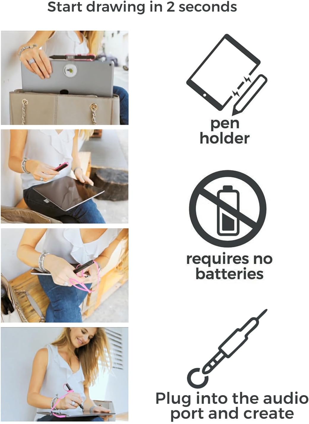 SonarPen - Pressure Sensitive Smart Stylus Pen with Palm Rejection and Shortcut Button. Battery-Less. Compatible with Apple iPad/iPhone/Android/Switch (Blue)