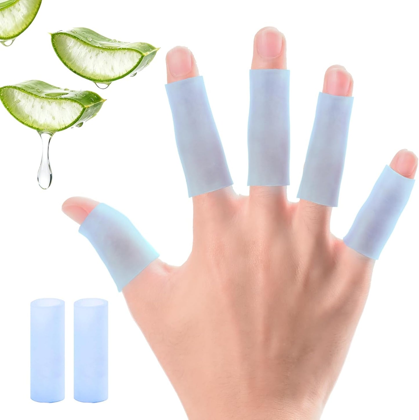 20 PCS Gel Finger Sleeve Protectors - Silicone Fingers Sleeves with Aloe Vera Extract - Finger Cots Bandages Provide Relief for Finger Cracking, Corns, Blisters and Calluses Protect (Blue)
