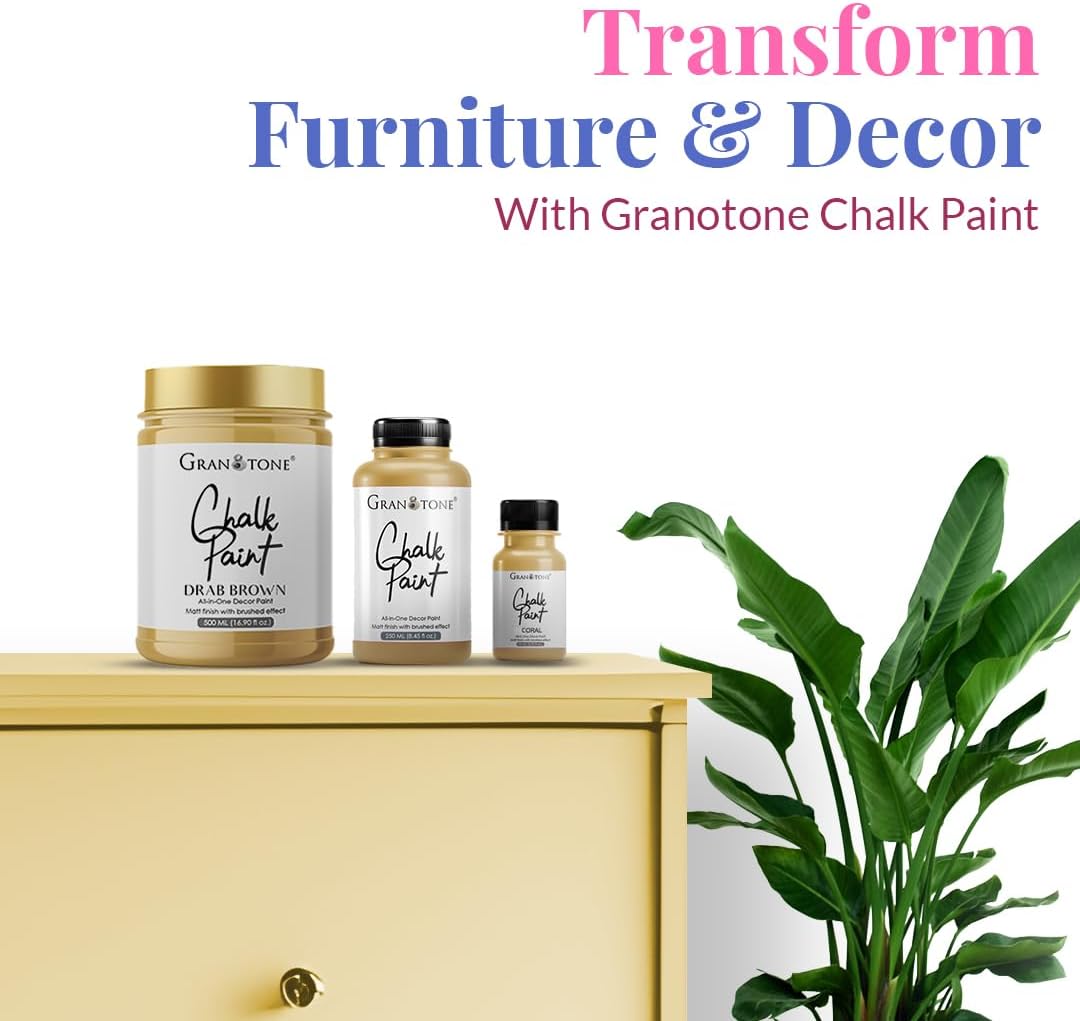 GRANOTONE Chalk Paint for Furniture, Matt-Finish Water-Based Acrylic Paint for Wood, Walls, Metal, Glass, Paper, Fabric Canvas, Maximum Coverage Chalk Paint for Kids & Adults, 500 Ml (DRAB BROWN)