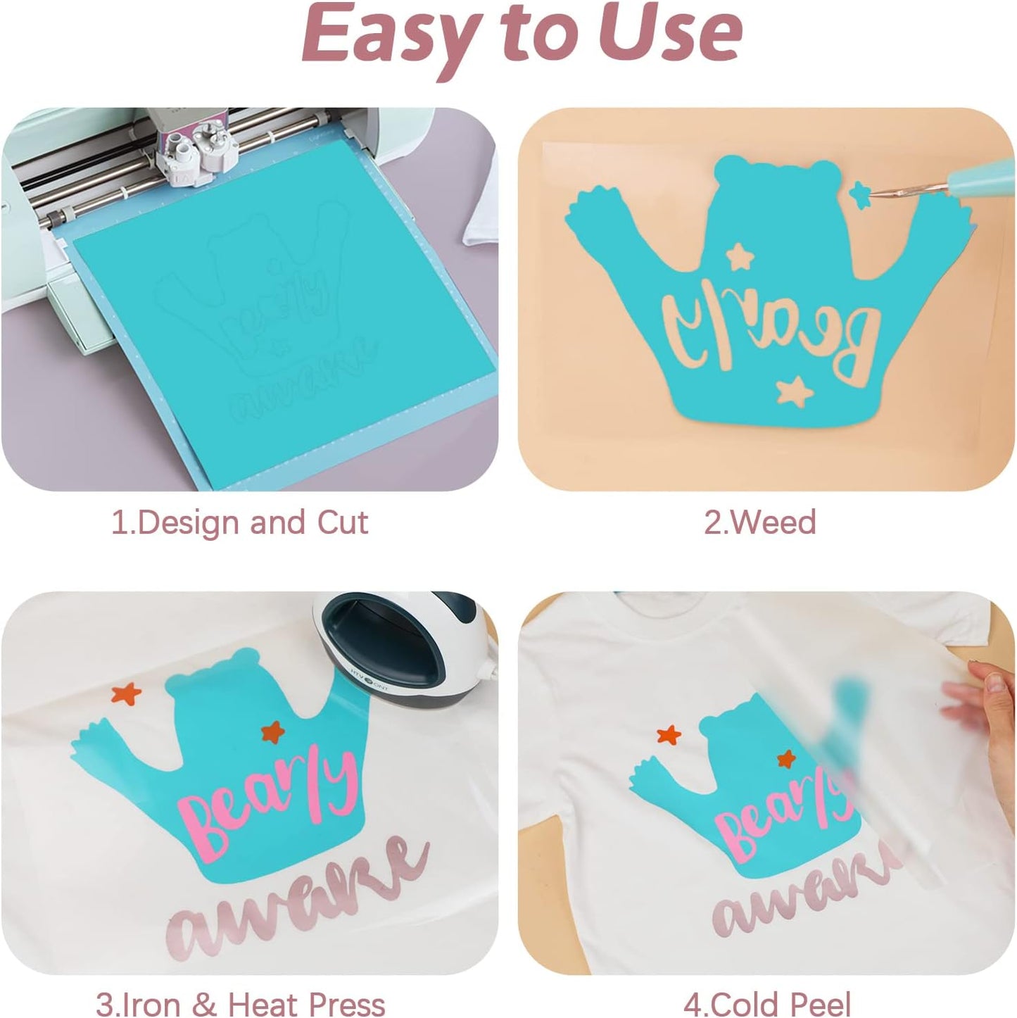 HTVRONT HTV Vinyl Rolls Heat Transfer Vinyl - 12" x 5ft Rose Gold HTV Vinyl for Shirts, Iron on Vinyl for All Cutter Machine - Easy to Cut & Weed for Heat Vinyl Design (Rose Gold)