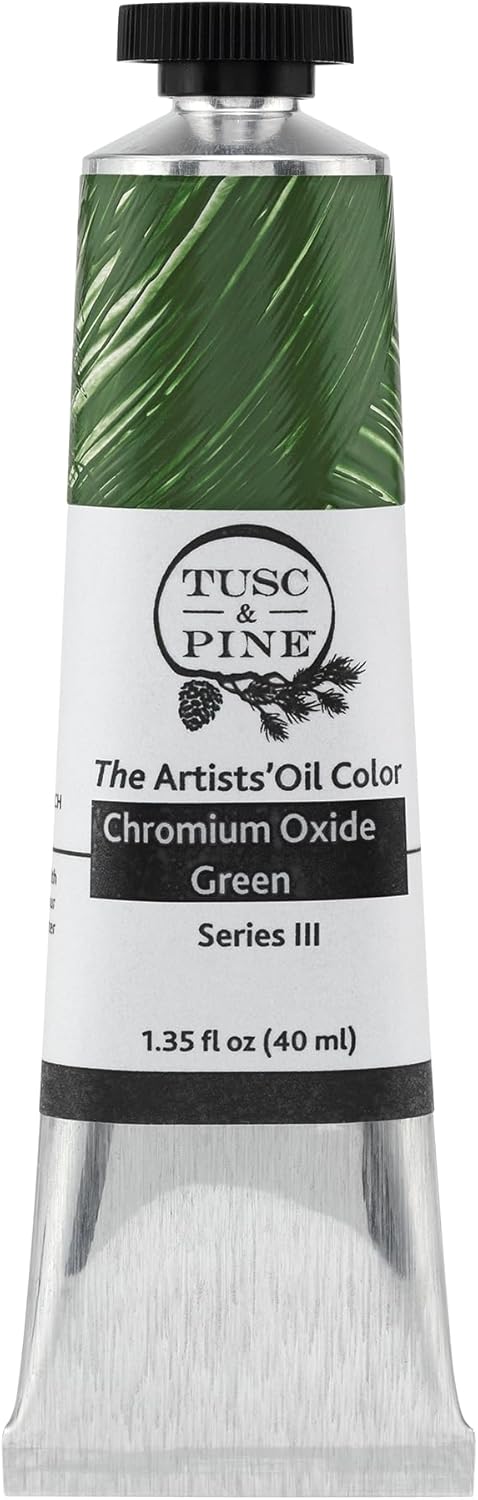 Tusc & Pine Artist Oil Paint - Chromium Oxide Green, 40 ml, Non-Yellowing, Rich & Creamy Consistency, Maximum Pigment Load, Small Batch Milled Oil Paints Made in the USA for Professional Artists