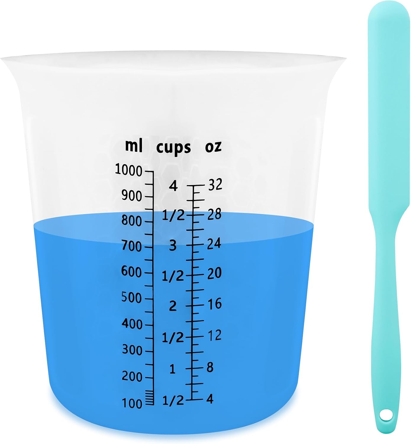 Silicone Resin Mixing 1L Measuring Cup Set for Resin Supplies, Easy-to-Read Marks, 1000ml/32oz Large Cup, Thickened Reusable Silicone Cups for Epoxy Mixing, Jewelry Making