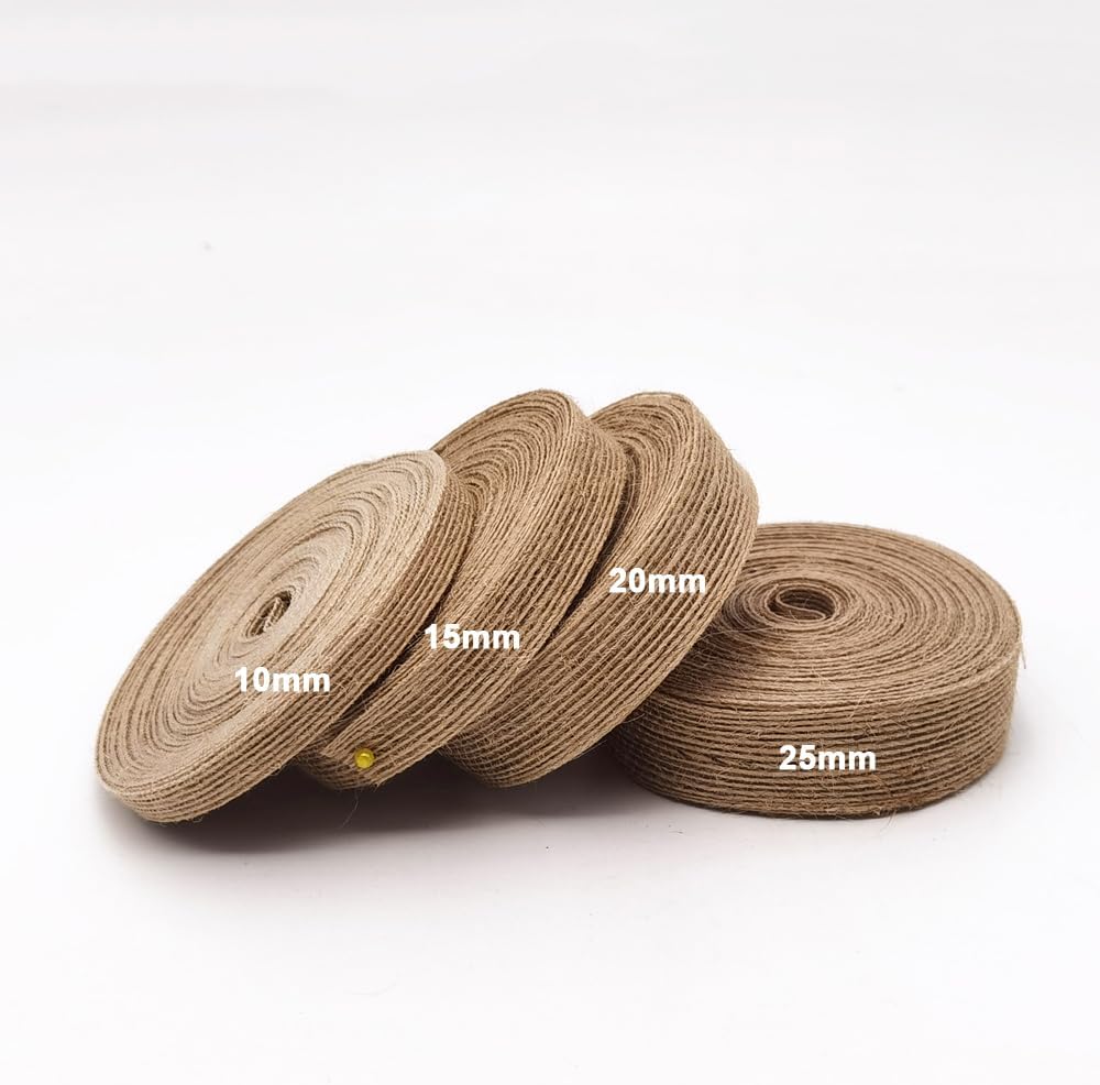 INSPIRELLE 3 Rolls 0.6 Inch Natural Burlap Fabric Roll 99 Feet Jute Lined Ribbon for Gift Wrapping Craft Projects Wedding Decoration Home Decoration 15mm