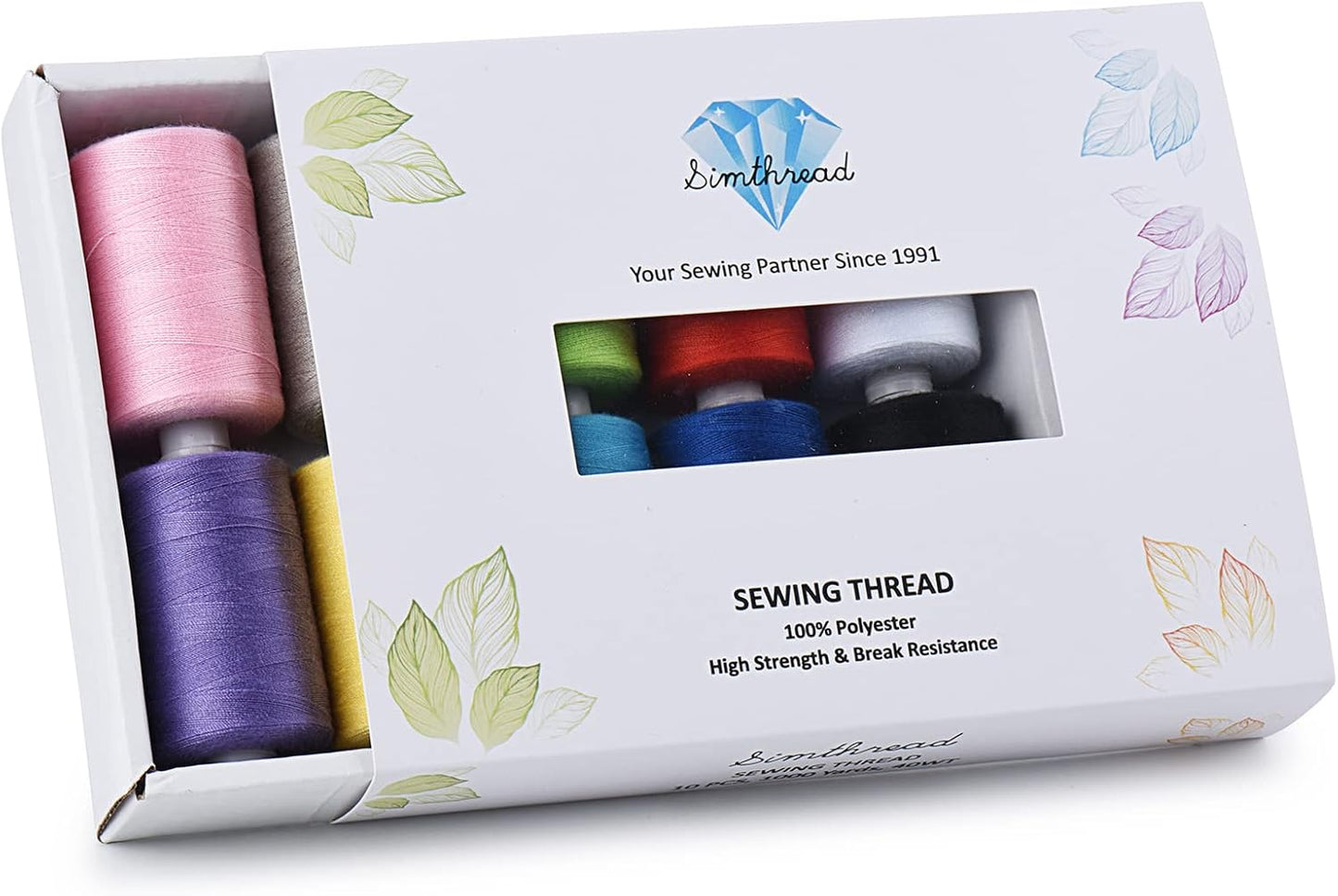 Simthread All Purpose Sewing Thread, 10 Spool Assorted Color 1000 Yards Each Bobbin Polyester Thread for Sewing, Handy Polyester Sewing Threads for Sewing Machine - (Basic Color Series)