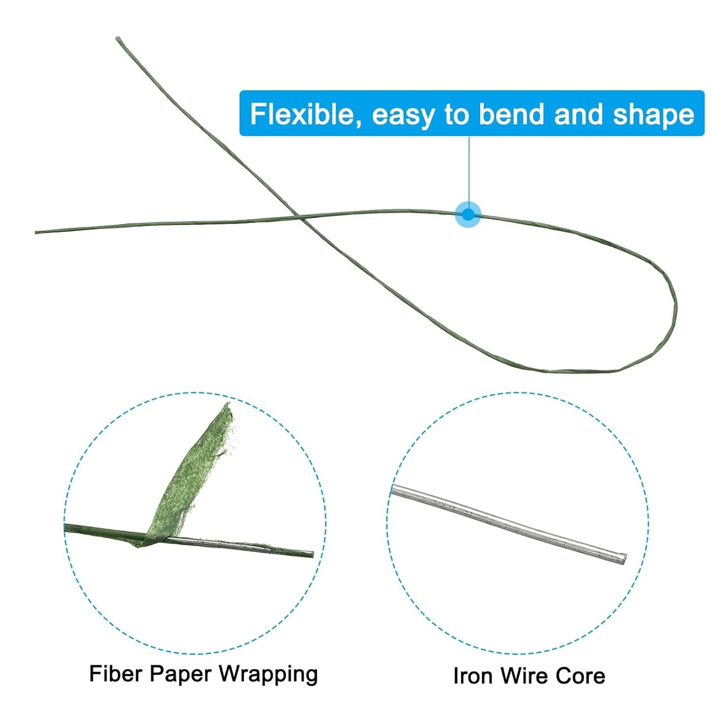 PATIKIL 26 Gauge 16" Floral Stem Wire, 100 Pcs Paper Wrapped Iron Artificial Flower Stem Accessories for DIY Bouquet Stem and Craft Decoration, Dark Green