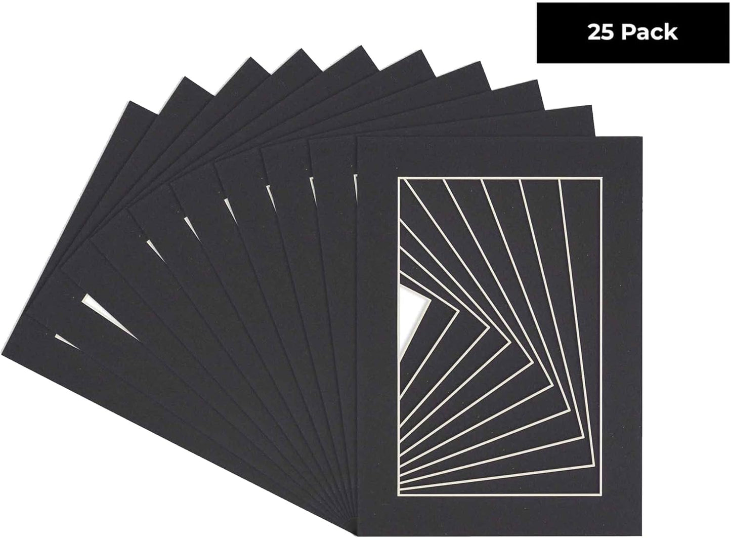 Pack of 25 Acid Free 8x10 Mats Bevel Cut for 5.5x8.5 Photos - Black Precut Matboards for Pictures, Photos, Framing - 4-ply Thickness