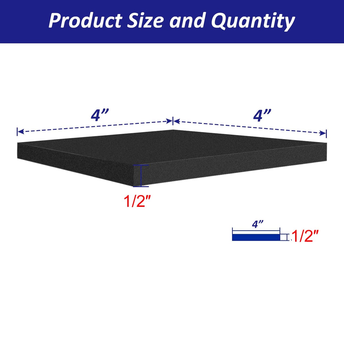 Foam Padding Sheets with Adhesive Backing - 1/2" Thick Self Stick Neoprene Insulation Foam,1/2 Inch Thick X 4 Inch Long X 4 Inch Wide - 4Pcs