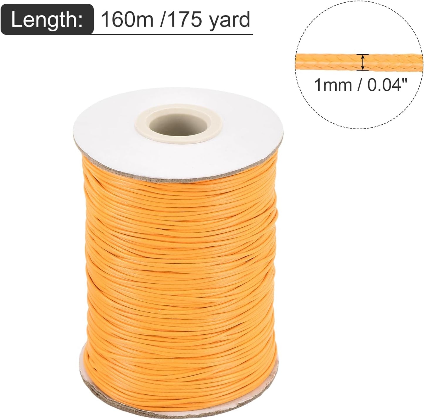 MECCANIXITY Waxed Cord 1mm Waxed Polyester Cord 175 Yard Wax String for Bracelet Making,Necklaces, Beading,Jewelry Making and DIY Crafts(Yellow)