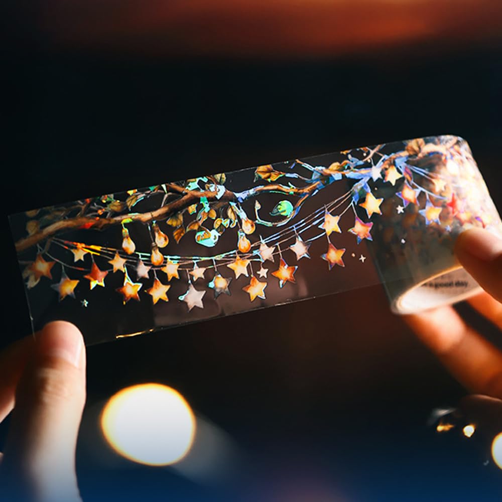 6 Rolls Holographic PET Tape Stickers for Journaling,Romantic Lights Series Glitter Washi Tape,Self-Adhesive Vintage Washi Tape Stickers,Decorative Tape for Scrapbook Photo Album Gift Wrap DIY Crafts