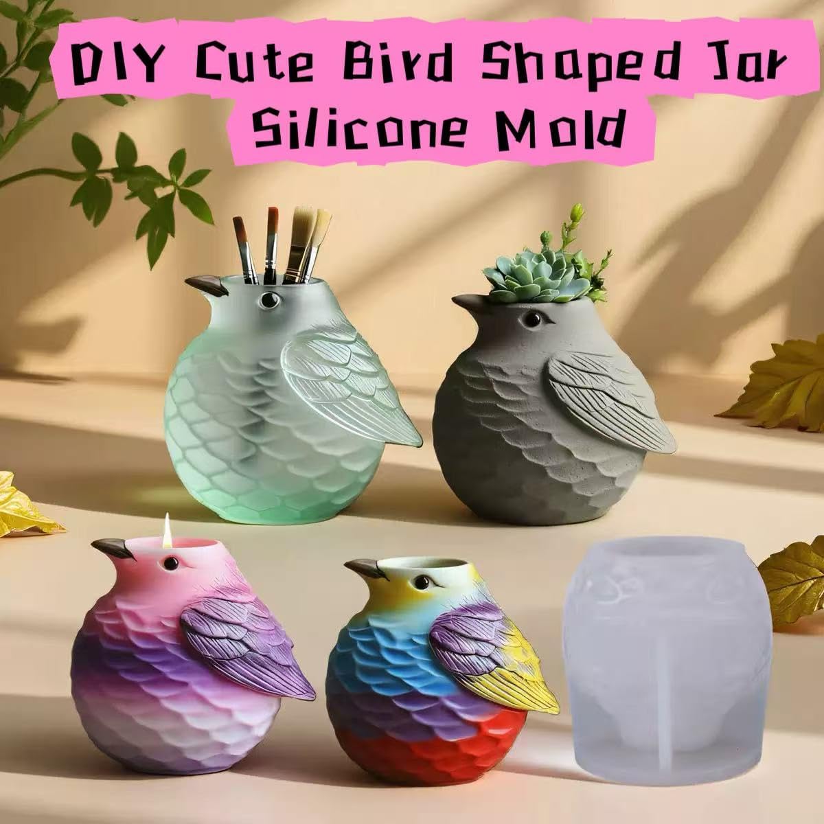 Animal Resin Molds Silicone 3D Cute Bird Epoxy Resin Plaster Candle Holder Wax Molds for Candle Making, Art Crafts DIY Unique Display Home Decor