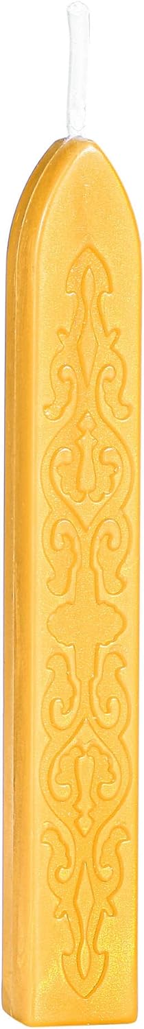 Yoption 5 Pcs Sealing Wax Sticks with Wicks for Wax Seal Stamps, Christmas Cards, Wedding Invitations, Wine Packaging, Gift Wrap, Envelopes (Amber Gold)