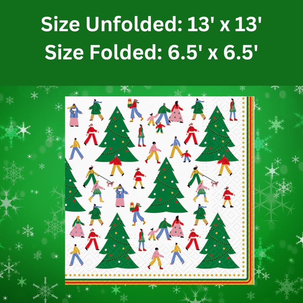 20-ct 13x13 Christmas Paper Decoupage Napkins, 3-Ply Servilletas Tissue Napkin for Dinner and Parties, Disposable Napkins (Christmas Hustle)