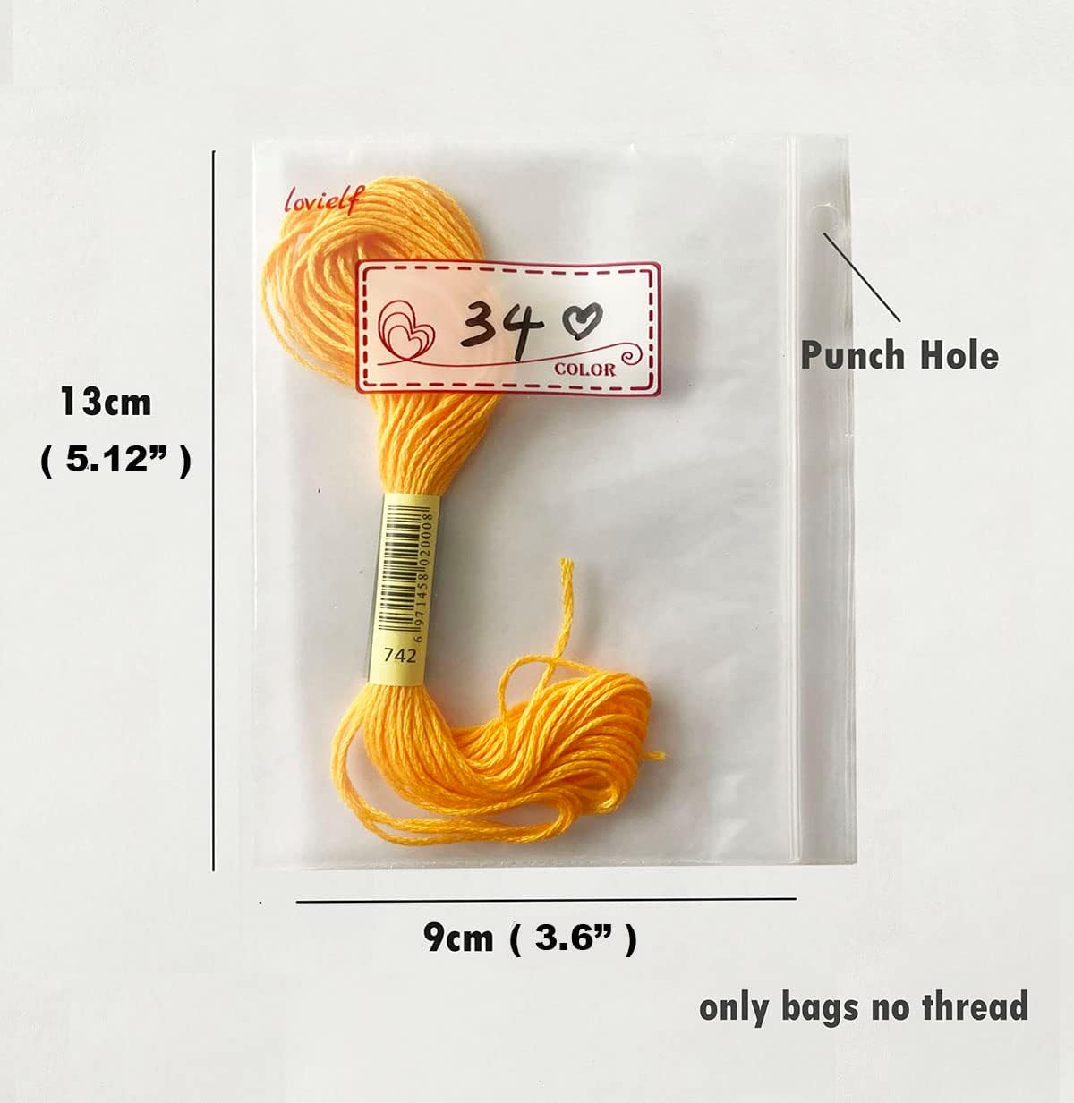 Embroidery Threads Cross Stitch Floss Bag Organizer 5.12 x 3.6 inch - 200 Pack with 4 Rings