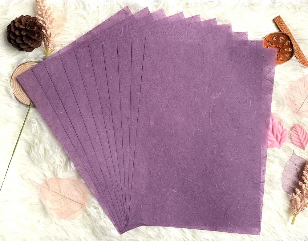 50 Sheets A4 Natural Fiber Mulberry Tree Mulberry Paper Sheets Art Tissue Washi Paper Design Craft Art Origami Suppliers Card Making DIY Crafts (Purple Tone, A4)