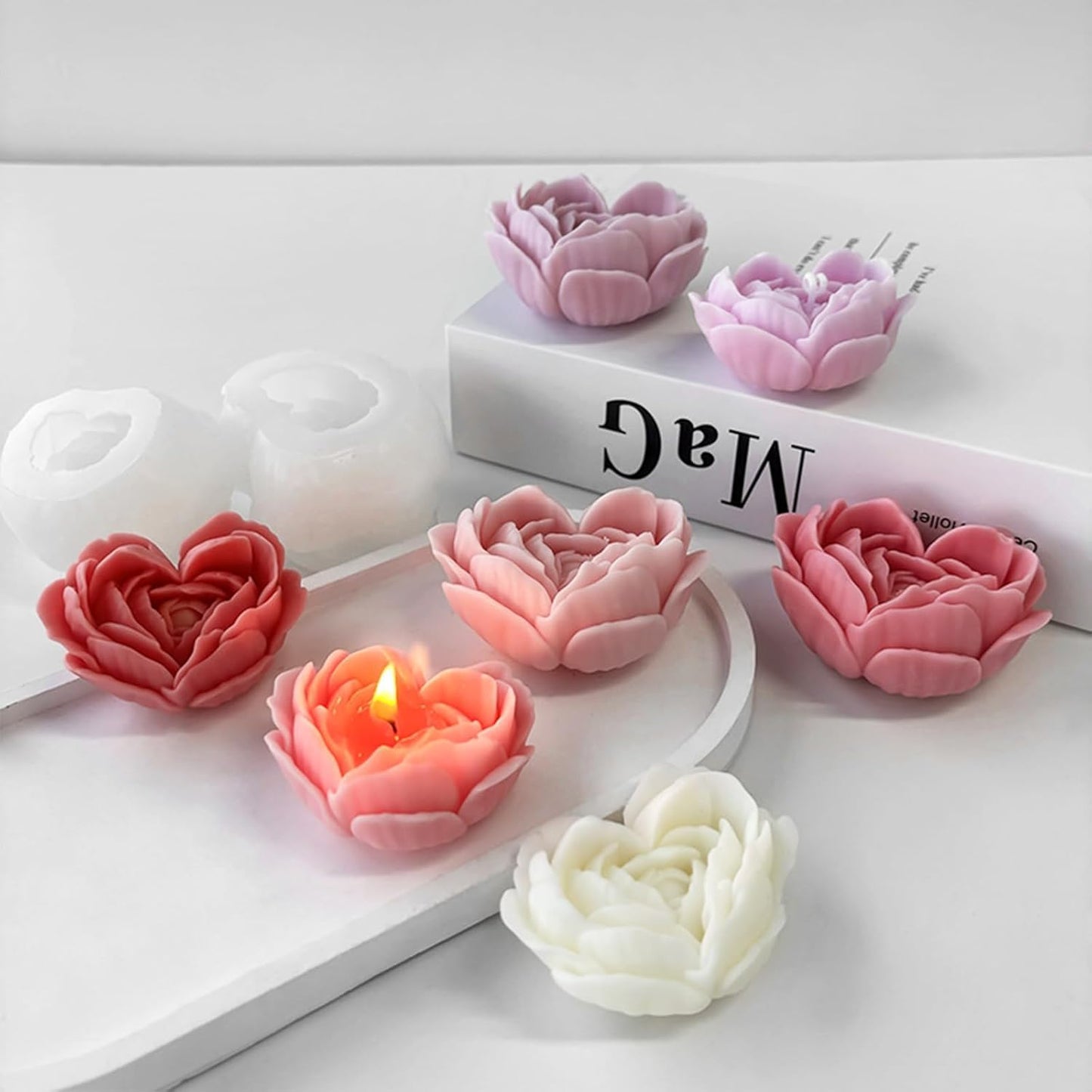 2Pack Heart Candle Mold, Heart Rose Silicone Molds for Candles, Rose Candle Molds for Resin Soap Candle Clay Craft & Home Decor.