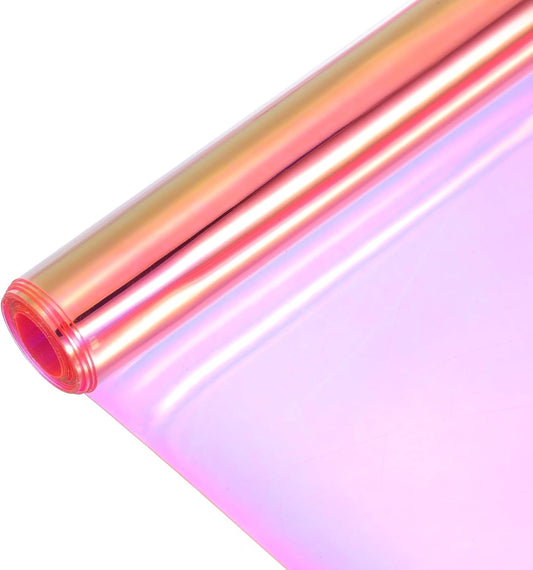 MECCANIXITY Holographic Clear PVC Vinyl Film Holographic PVC Fabric Waterproof Dichroic Film 12 x 48 Inch for Handbags Bows Earrings DIY Craft,Laser Dark Red