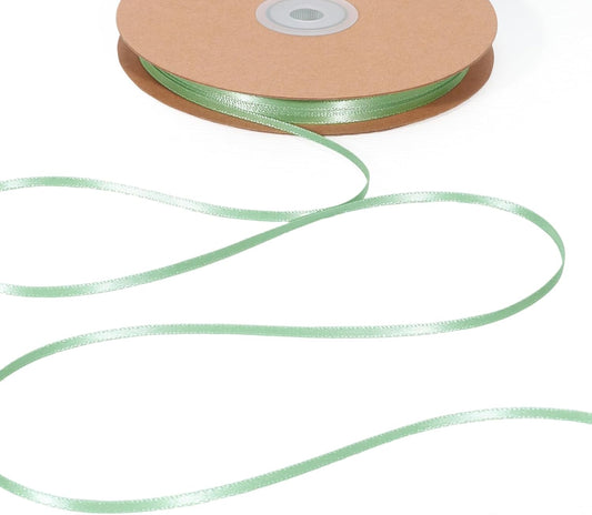 LaRibbons Sage Green Satin Ribbon 1/8 Inch 100 Yards Thin Luxury Double Faced Green Silk Ribbon for Flower Bouquet Crafts Gift Wrapping Wedding Decoration
