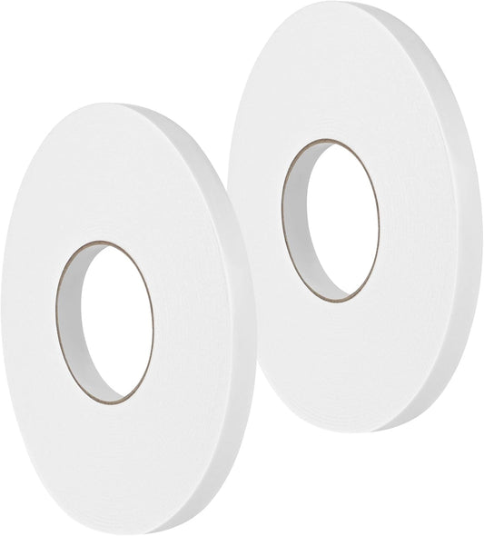 Double Sided Foam Tape 0.5In x 52.5FT 2 Pack, Mounting Tape Heavy Duty, Strong Adhesive Weatherproof Seal Strips for DIY Craft Picture Poster, Car & Gap Filling Mountings, Home Office Decor (White)