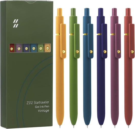 6 Pcs Gel Pens 0.5mm Quick Dry Black Ink Pens Fine Point Smooth Writing Pens, Cute Office and School Supplies Gifts for Women Teacher Students (6 Pcs Vintage Gold)