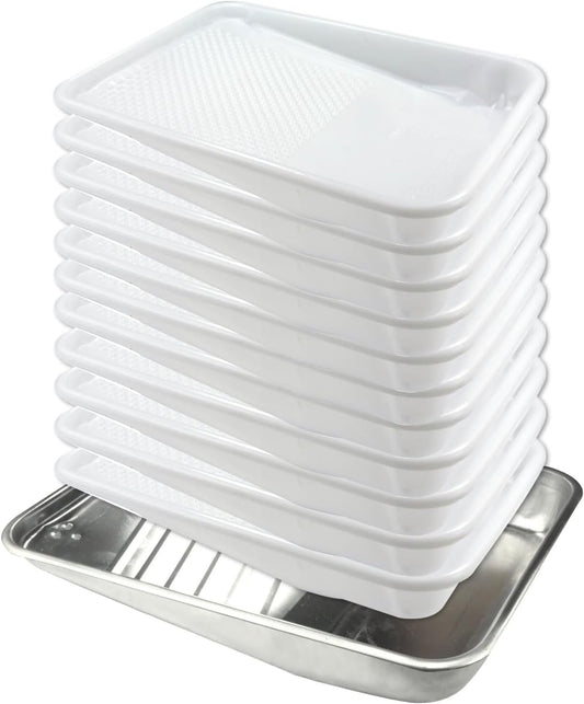 11-Pack 9 inch Disposable Plastic Paint Roller Tray -Come Up with Extra Metal Tray Liner - Ideal for DIY Painting House Projects