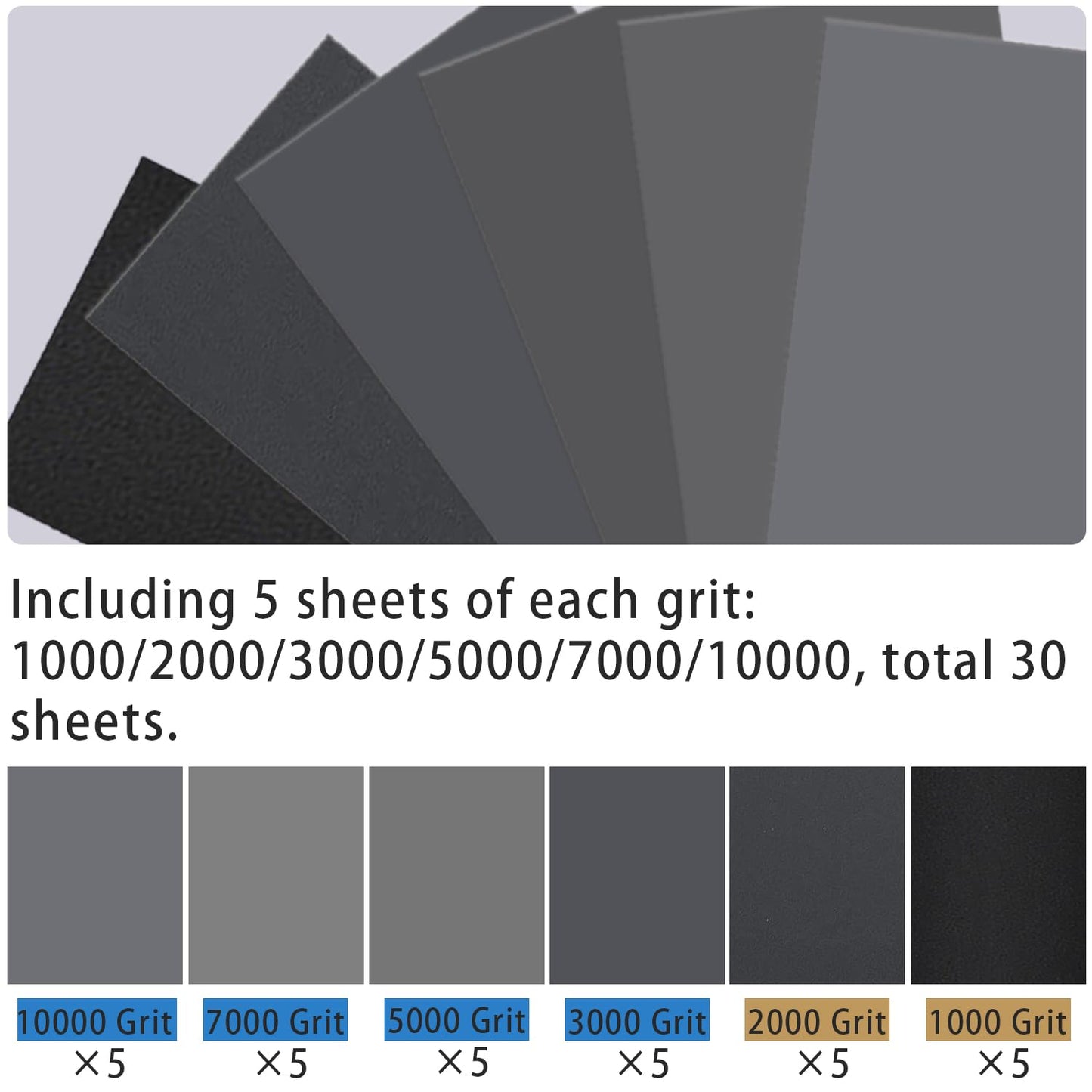 30PCS Sandpaper, Wet Dry Sandpaper, High Grit 1000 2000 3000 5000 7000 10000 Sandpaper Sheets Assortment for Wood Metal Polishing Automotive Sanding, 9 x 3.6 inches