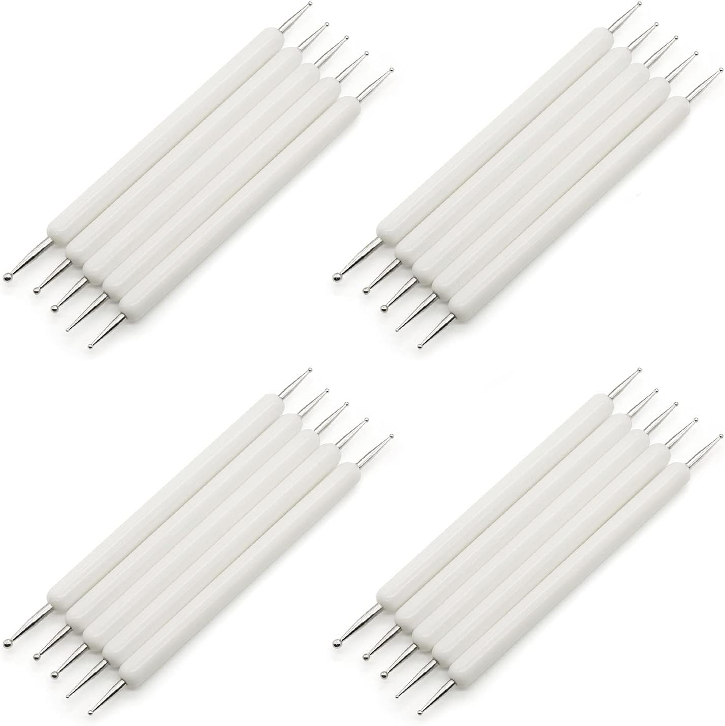 4 Set Embossing Stylus Double End Tracing Dotting Tool, 20 Pcs Ball Embossing Stylus Double End Tracing Dotting Tool for Pottery Clay Craft, Embossing Art (White)
