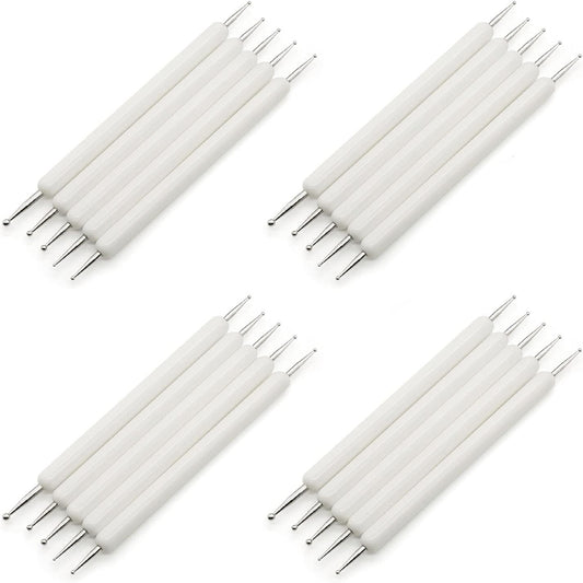 4 Set Embossing Stylus Double End Tracing Dotting Tool, 20 Pcs Ball Embossing Stylus Double End Tracing Dotting Tool for Pottery Clay Craft, Embossing Art (White)