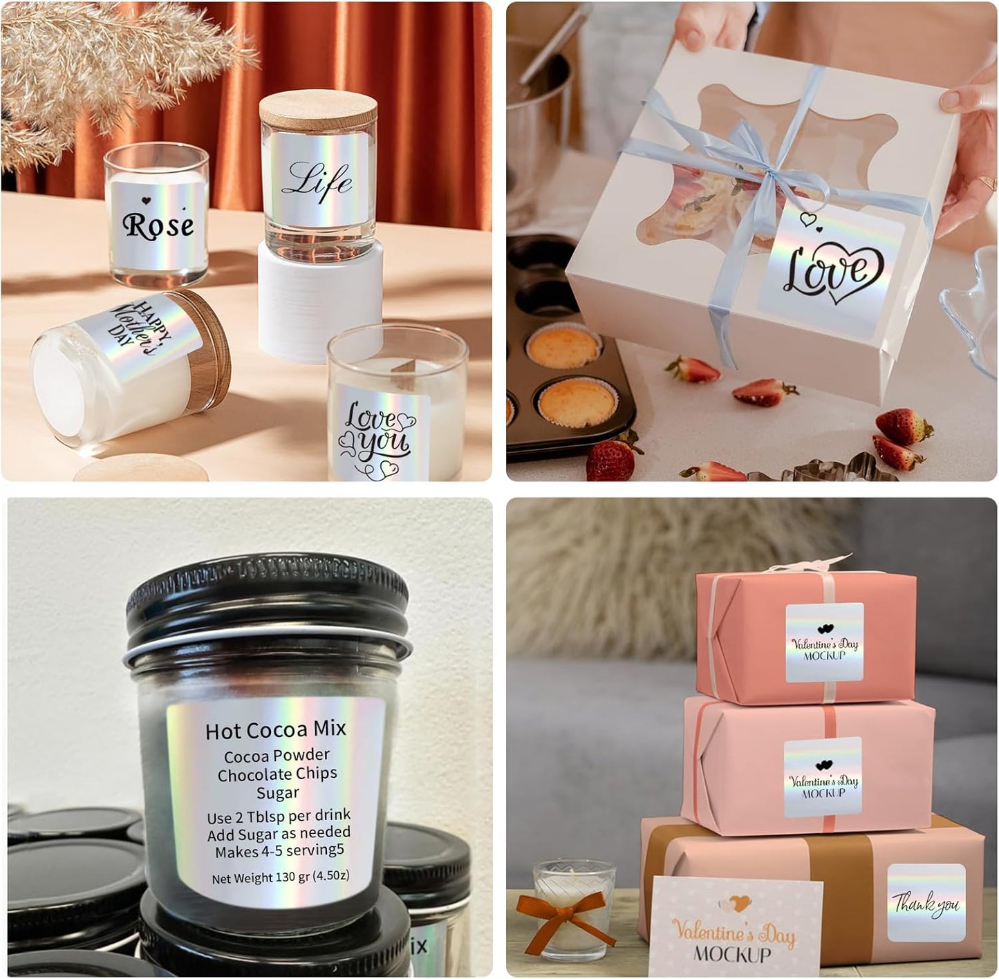 Square Thermal Labels Stickers 3" x 3", Holographic Square Thermal Stickers Labels, Glitter Self-Adhesive Direct Thermals Label for Small Business- Holographic Silver